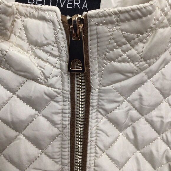 Bellivera quilted fitted jacket zip-up cream gold zippers ecru white Large - Picture 10 of 16